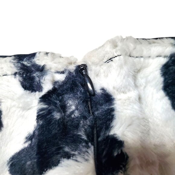 Cow Print Faux Fur Mini Skirt With Black Lining & Back Zipper By Caché Size 8 - Picture 5 of 13